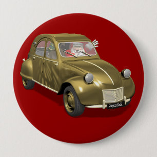 Santa Claus In Citroen 2CV 10 Cm Round Badge