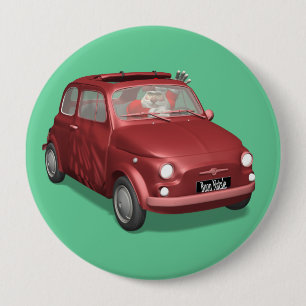 Santa Claus In Fiat 500 10 Cm Round Badge