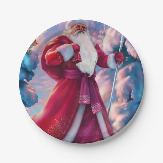 Santa Claus in forest Paper Plate (Front)