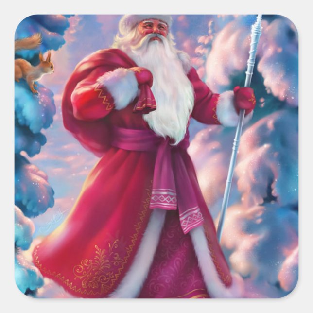 Santa Claus in forest Square Sticker (Front)