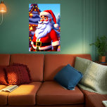 Santa Claus in front of a Christmas home | AI Art Poster<br><div class="desc">This cartoon shows Santa Claus standing in front of a Christmas home. He is wearing his traditional red suit and hat, and has a long white beard. The home is decorated with lights, ornaments, and tinsel. The background is a snowy winter scene. Other name for Santa Claus, st. Nicholas, Kris...</div>