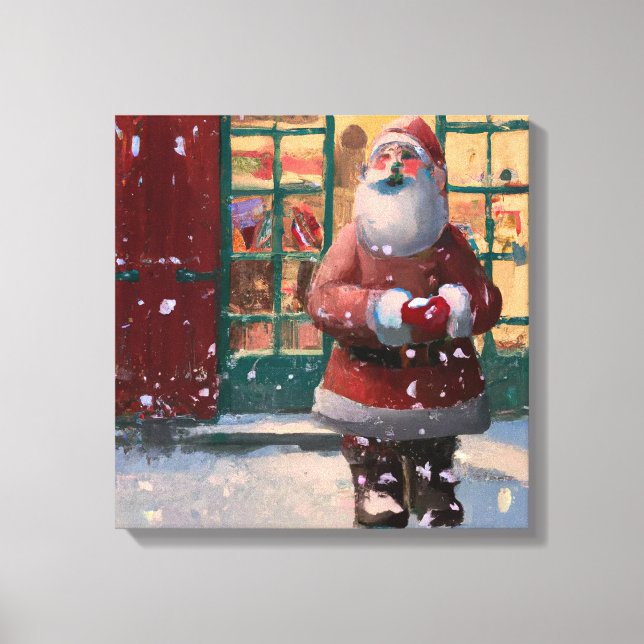 Santa Claus in Front of Toy Shop AI Art Canvas Print (Front)