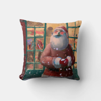 Santa Claus in Front of Toy Shop AI Art Cushion