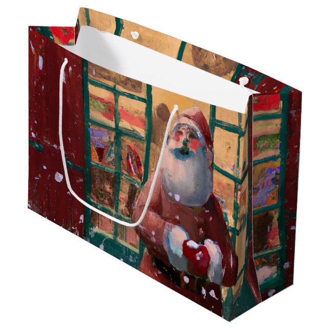 Santa Claus in Front of Toy Shop AI Art Large Gift Bag (Front Angled)
