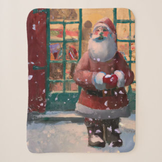 Santa Claus in Front of Toy Shop AI Art Sherpa Blanket