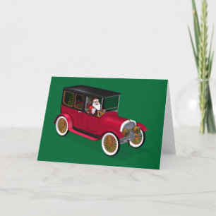Santa Claus In Hot Rod Holiday Card