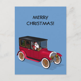 Santa Claus In Hot Rod Holiday Postcard