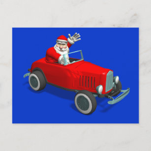 Santa Claus In Hot Rod Holiday Postcard