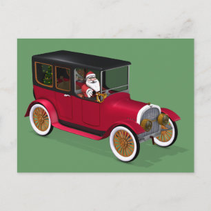 Santa Claus In Hot Rod Holiday Postcard