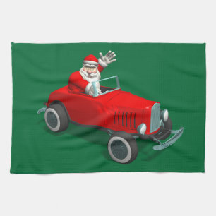 Santa Claus In Hot Rod Tea Towel