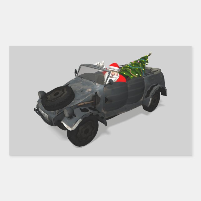 Santa Claus In Kuebelwagen Rectangular Sticker (Front)