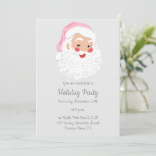 Santa Claus in Pink Hat Vintage Christmas Invitation