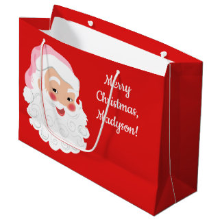 Santa Claus in Pink Hat Vintage Christmas Large Gift Bag