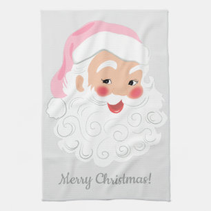 Santa Claus in Pink Hat Vintage Christmas Tea Towel