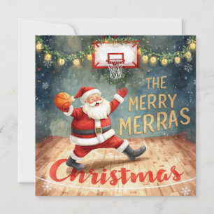 Santa Claus in playing Basketball Christmas Party Holiday Card