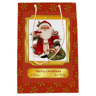 Santa Claus in Red and Golden Frame Medium Gift Bag