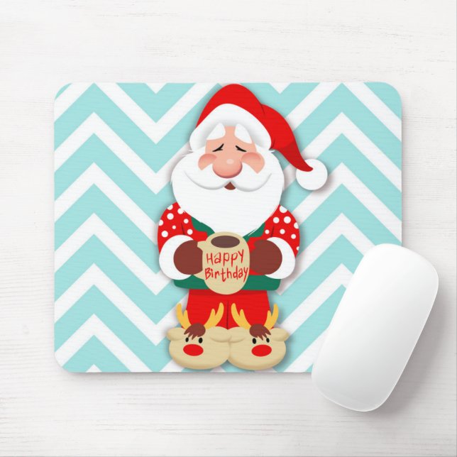 Santa claus in red pyjamas holding a mug mouse pad (With Mouse)