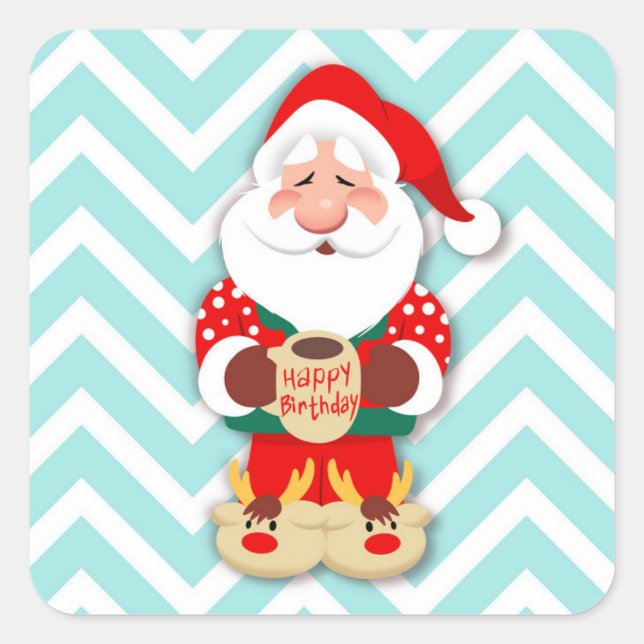 Santa claus in red pyjamas holding a mug square sticker (Front)