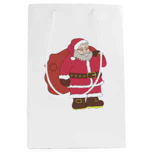 Santa Claus in red with gift bag and eyeglasses