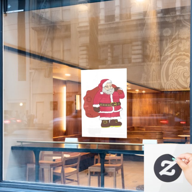 Santa Claus in red with gift bag and eyeglasses  (Cafe Window)