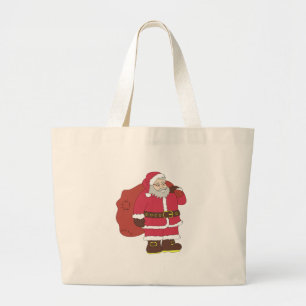 Santa Claus in red with gift bag and eyeglasses