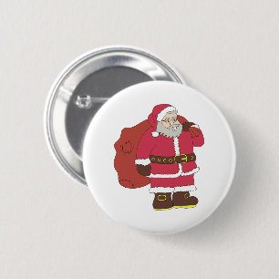 Santa Claus in red with gift bag and eyeglasses  6 Cm Round Badge