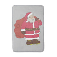 Santa Claus in red with gift bag and eyeglasses