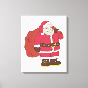 Santa Claus in red with gift bag and eyeglasses Canvas Print