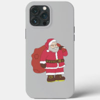 Santa Claus in red with gift bag and eyeglasses