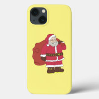 Santa Claus in red with gift bag and eyeglasses