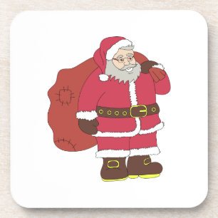 Santa Claus in red with gift bag and eyeglasses Coaster