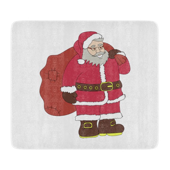 Santa Claus in red with gift bag and eyeglasses  Cutting Board (Front)