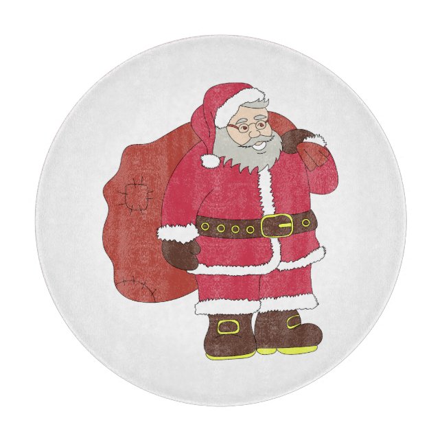 Santa Claus in red with gift bag and eyeglasses  Cutting Board (Front)
