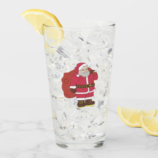 Santa Claus in red with gift bag and eyeglasses  Glass (Front Ice)