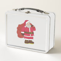 Santa Claus in red with gift bag and eyeglasses