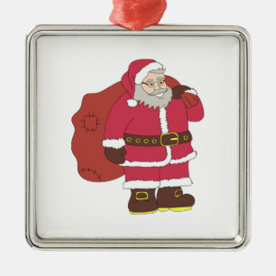 Santa Claus in red with gift bag and eyeglasses  Metal Tree Decoration