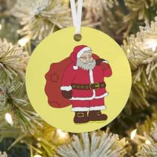 Santa Claus in red with gift bag and eyeglasses  Metal Tree Decoration