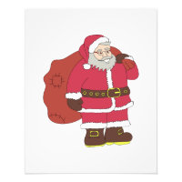 Santa Claus in red with gift bag and eyeglasses