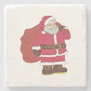 Santa Claus in red with gift bag and eyeglasses  Stone Coaster