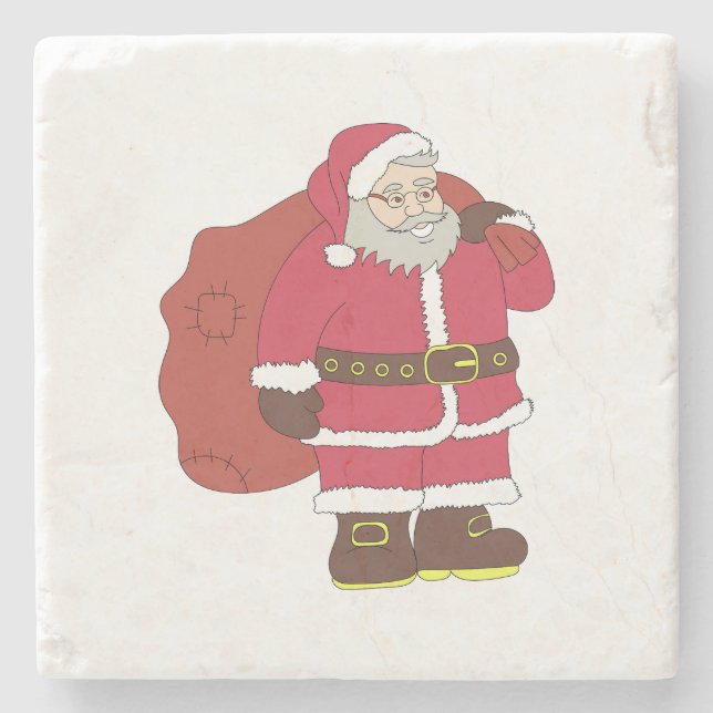 Santa Claus in red with gift bag and eyeglasses  Stone Coaster (Front)