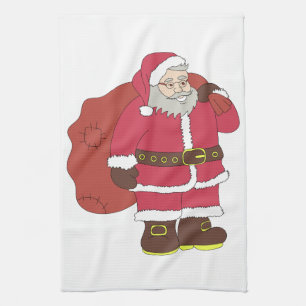 Santa Claus in red with gift bag and eyeglasses  Tea Towel