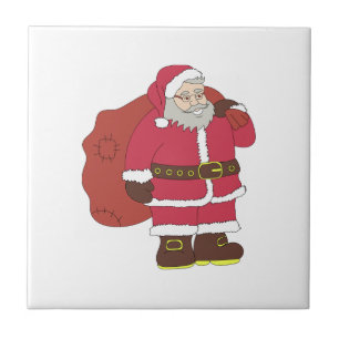 Santa Claus in red with gift bag and eyeglasses Tile