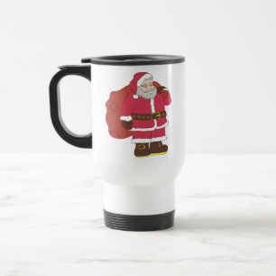 Santa Claus in red with gift bag and eyeglasses Travel Mug