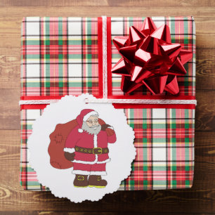 Santa Claus in red with gift bag and eyeglasses  Tree Decoration Card