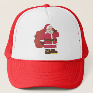 Santa Claus in red with gift bag and eyeglasses  Trucker Hat