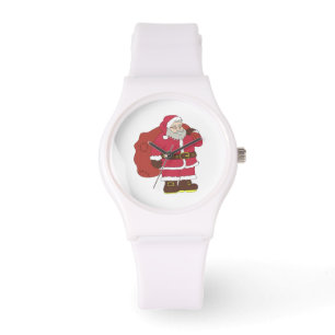 Santa Claus in red with gift bag and eyeglasses  Watch