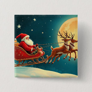 Santa Claus in Sleigh 15 Cm Square Badge