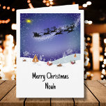 Santa Claus in Sleigh Christmas Eve Personalised Card<br><div class="desc">Santa Claus is sailing though the night in his magical sleigh with reindeer guiding him makes a fun Christmas card that you can personalised.</div>