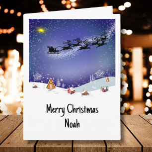 Santa Claus in Sleigh Christmas Eve Personalised Card