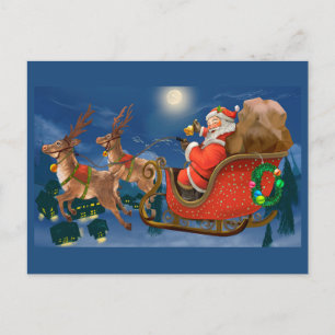Santa Claus in Sleigh Christmas  Holiday Postcard